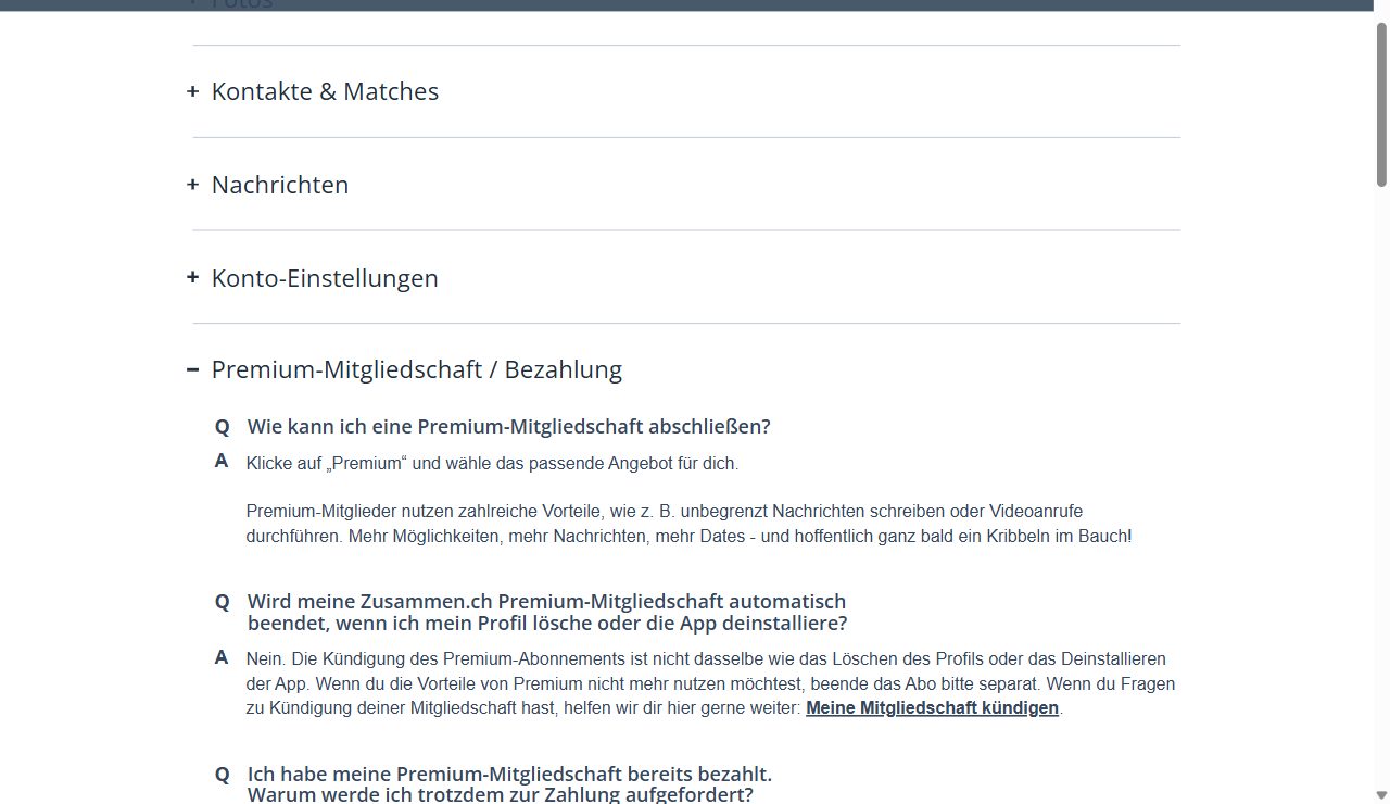FAQ von Zusammen.ch zur Premium-Mitgliedschaft